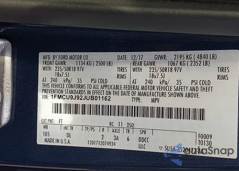 2018 Ford Escape Titanium из США, поврежденный, VIN 1FMCU9J92JUB01162